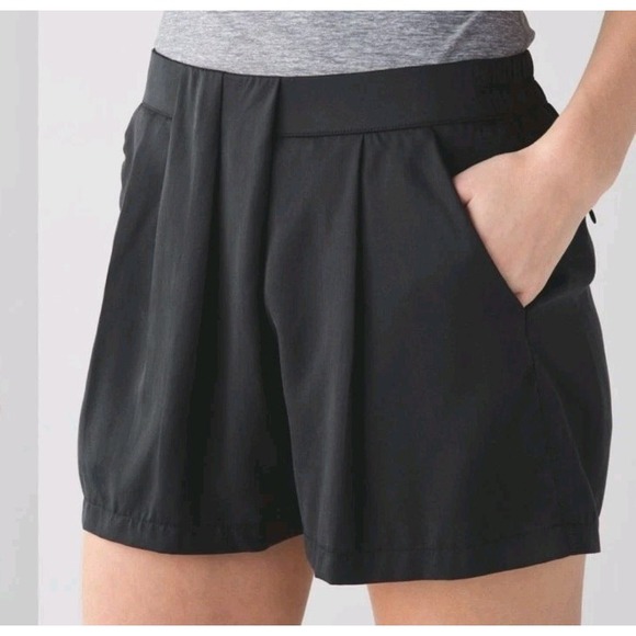 lululemon athletica Pants - Lululemon & Go Keepsake Black‎ Tencel Pleated Shorts Size 10